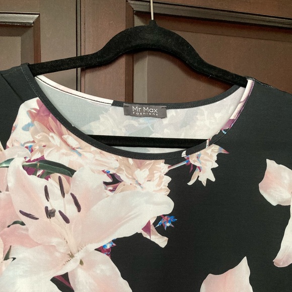 Marallis Black and Pink Floral Lily Dress Size L - Picture 2 of 3